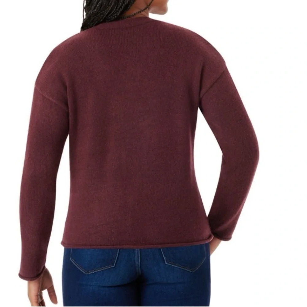 Burgundy V-Neck Ribbed Knit Cardigan